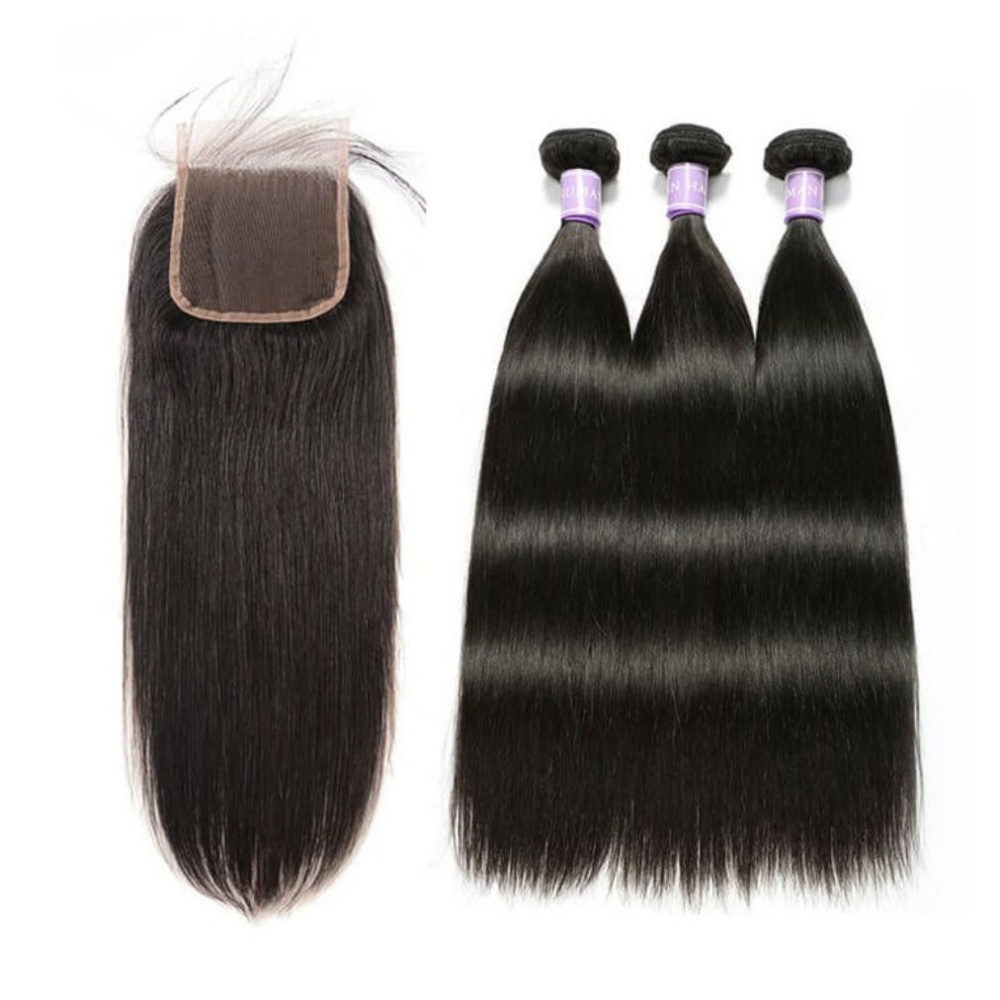 3 Bundle Straight Human Hair+5x5 Closure